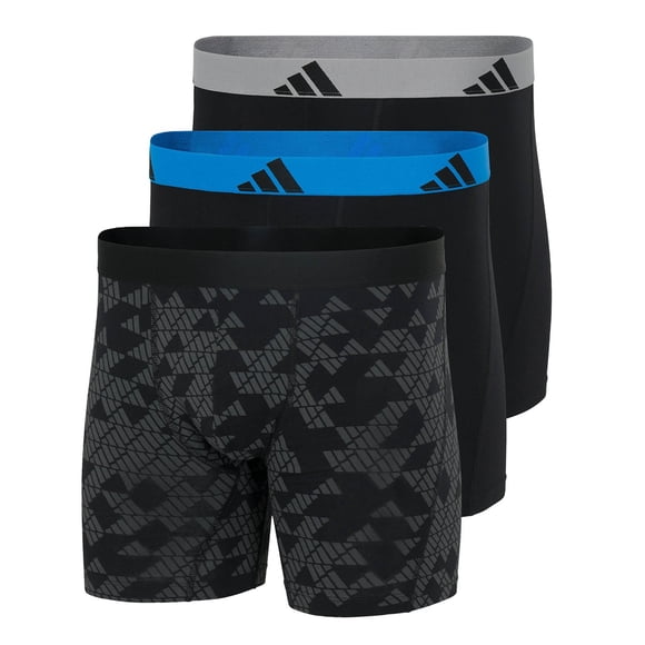 adidas men's boxer shorts, 3-pack - Boxer Briefs, Active Flex Cotton, Logo Black/Grey/Blue M (Medium)