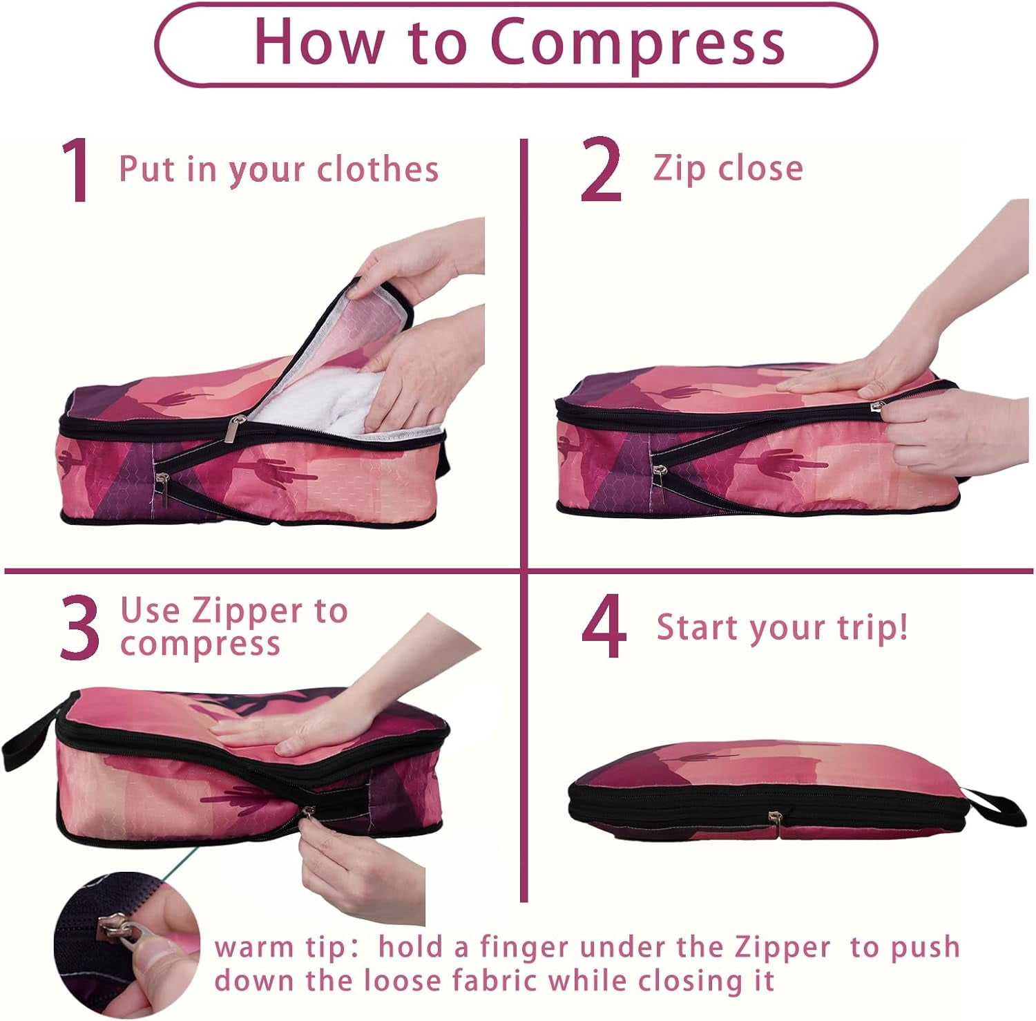 6 Pcs Compression Packing Cubes for Travel Suitcases, Waterproof Luggage Organizer Bags Set, Washable Packaging Cubes for Women Backpack Travel Perfect for Carry-Ons and Storage