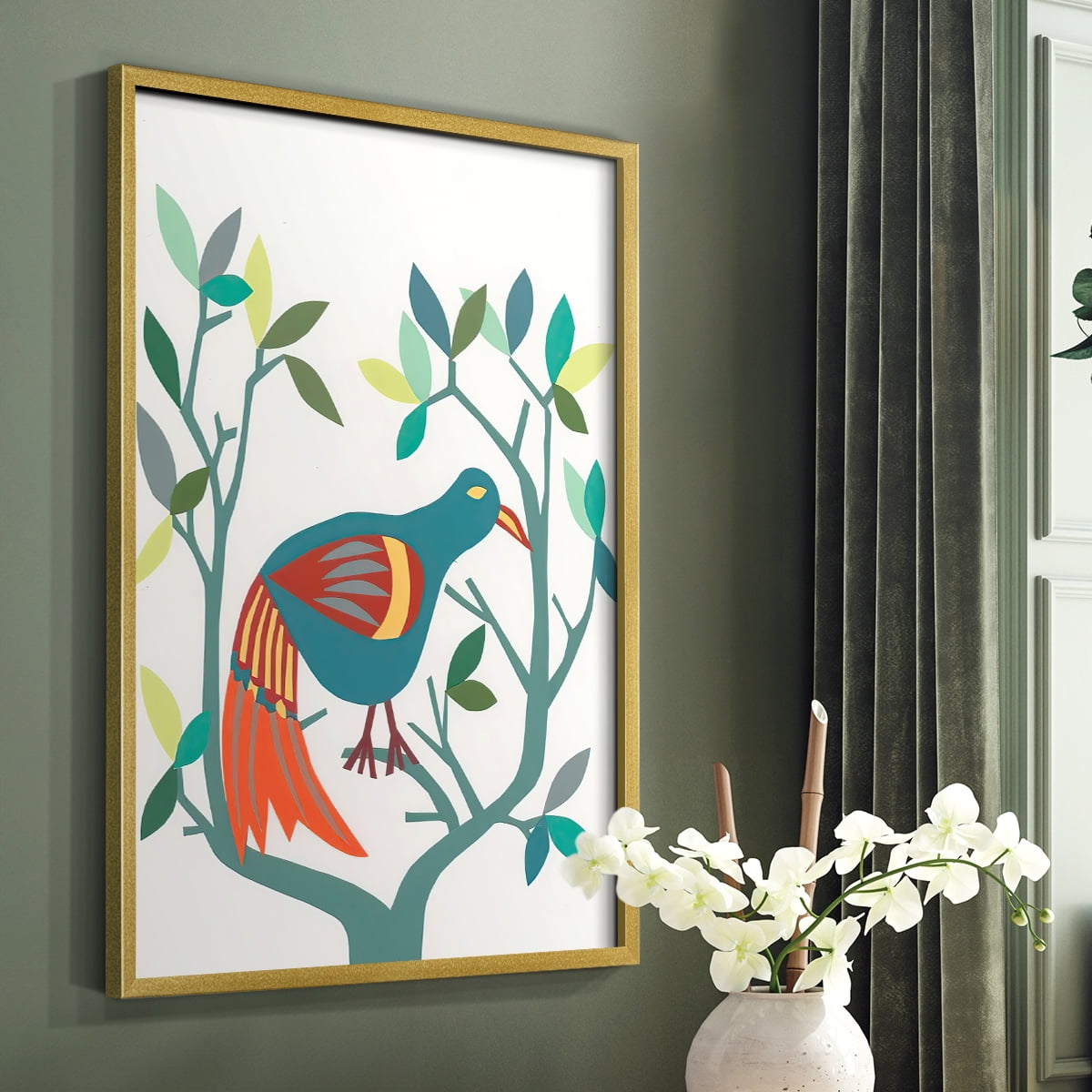 Whitty Bird II Framed Print in Gold Solid Wood 22 x 28 Framed Print