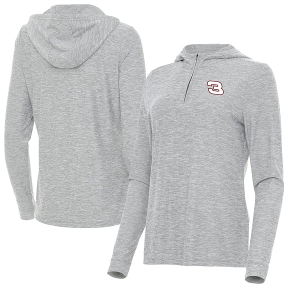 Women's-Antigua  Heather Gray NASCAR Daybreak Quarter-Zip Pullover Hoodie