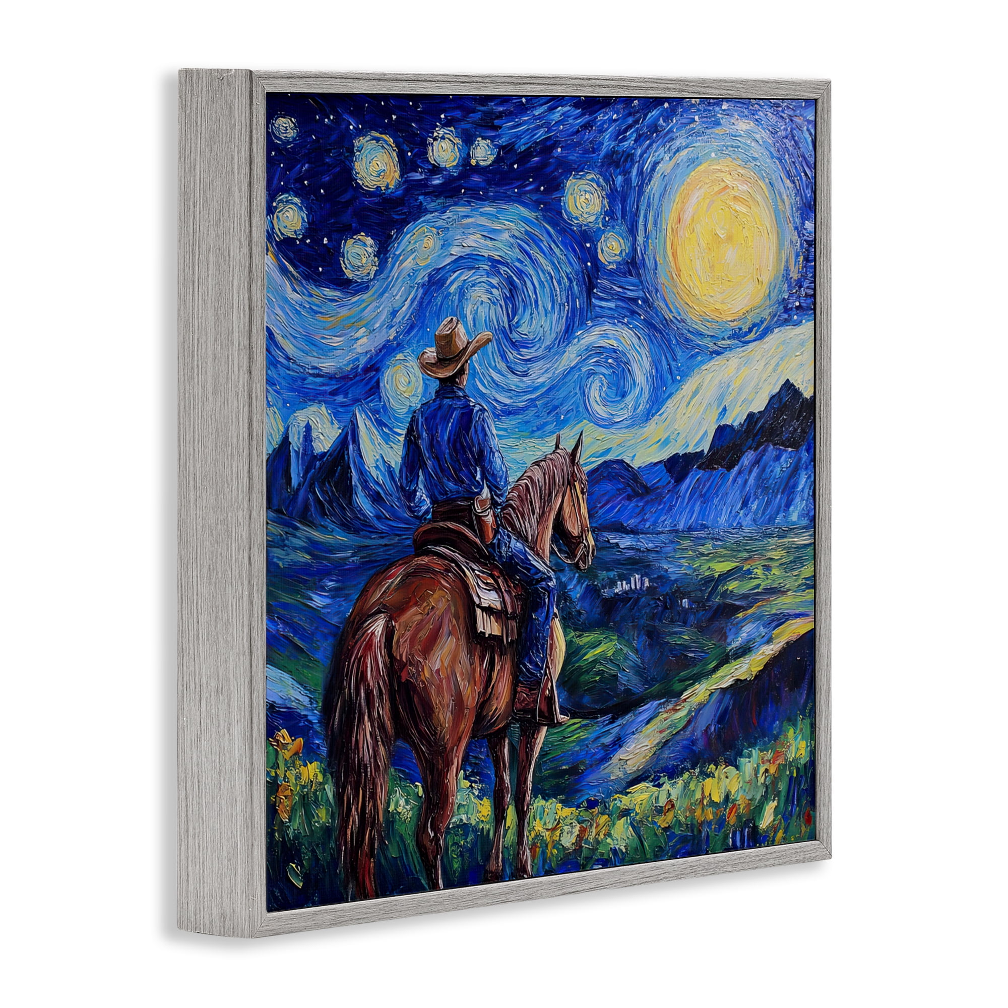 Stupell Industries Starry Night Cowboy Gray Framed Giclee Art, design by Tina LeCour
