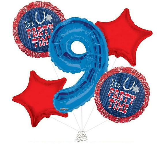 9th Red & Blue Bandana Birthday Balloons Decoration Supplies Party Time Rodeo