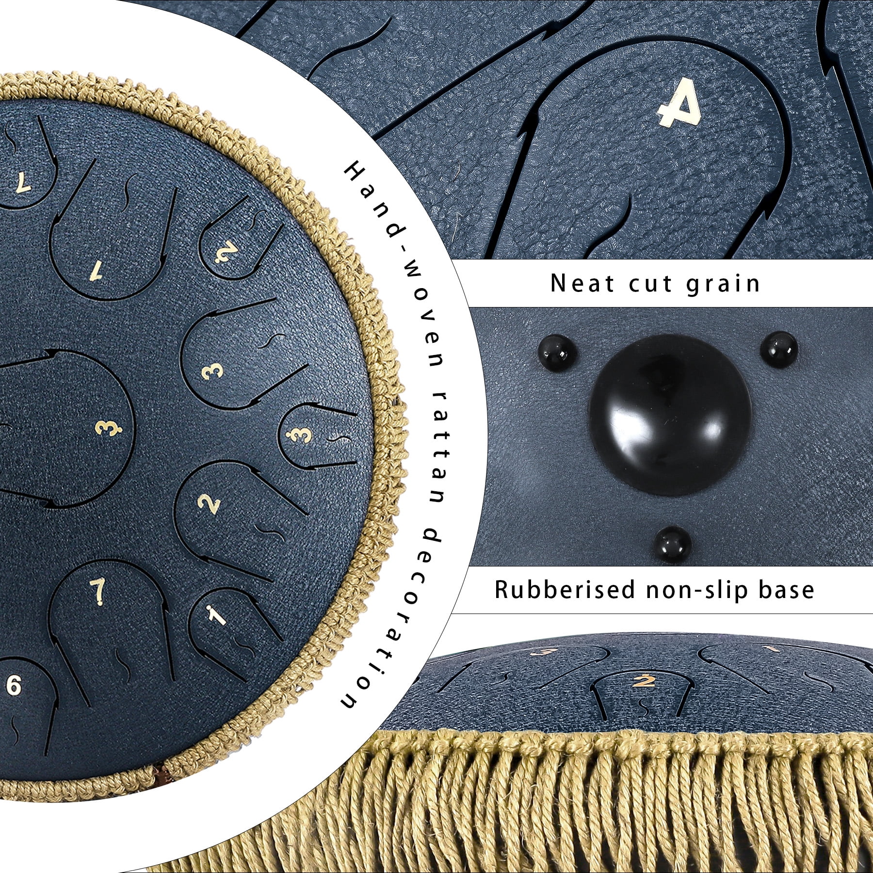 Lidguni 14" 15 Notes Rain Drum for Adults, Tongue Pan Drums with Carry Bag, C Major, Navy Blue
