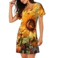 thumbnail image 2 of Naloa Sunflower Blue Sky Print Women Nightgowns,Womens Loungewear,Short Sleeve Sleepwear,Comfy Ladies Nightdress, 2 of 6
