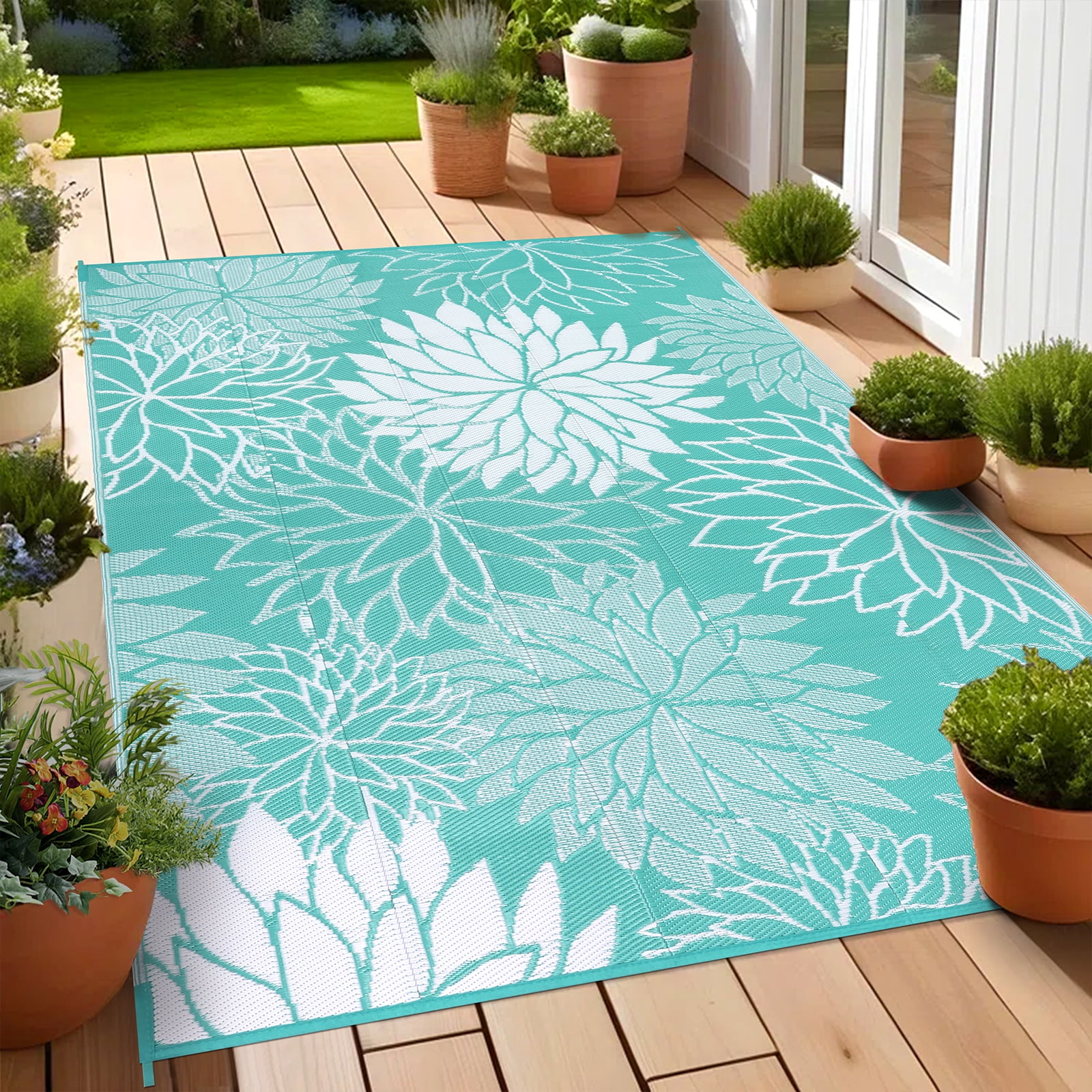 Ileading Outdoor Rugs for Patios 9'x12' Waterproof Patio Mat Plastic Straw Rug Reversible RV Camping Tent Rug Outside Area Rug for RV, Patios,Deck, Beach,Balcony, Camping