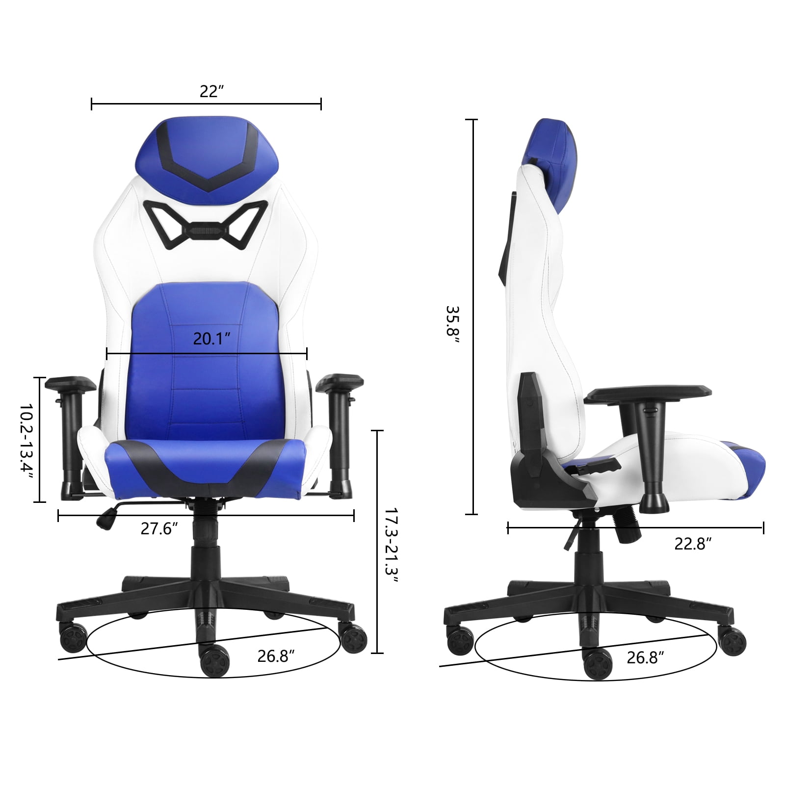 Ergonomic Gaming Chairs for Adults with High-Density Memory Foam | Swivel Comfortable Office Chair, Big and Tall Video Game Chair, High Back Computer Chair for Home, Office, Blue White