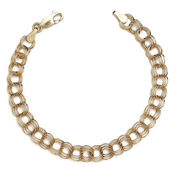 Floreo 10k Fine Gold Lightweight Hollow Triple Link Charm Bracelet for Women and Girls (0.3")