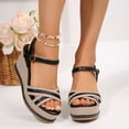 thumbnail image 6 of Sandals for Women 2025 Wedge Open Toe Summer Women's Trendy Solid Color Espadrilles Women Footwear Comfortable Ankle Strap Walking Beach Shoes Black 9, 6 of 9