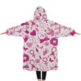 thumbnail image 2 of Oversized Wearable Blanket Hoodie,Pink Breast Cancer and Love Sherpa Blanket Hoodie with Super Pockets,Super Warm Fuzzy Pullover for Women & Men, 2 of 6