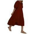 thumbnail image 2 of LOVZFMLL Mode Femmes Ample Couleur Unie O Manches Bouffantes Décontractée Manches Courtes Robe Bordeaux 2TG, 2 of 3