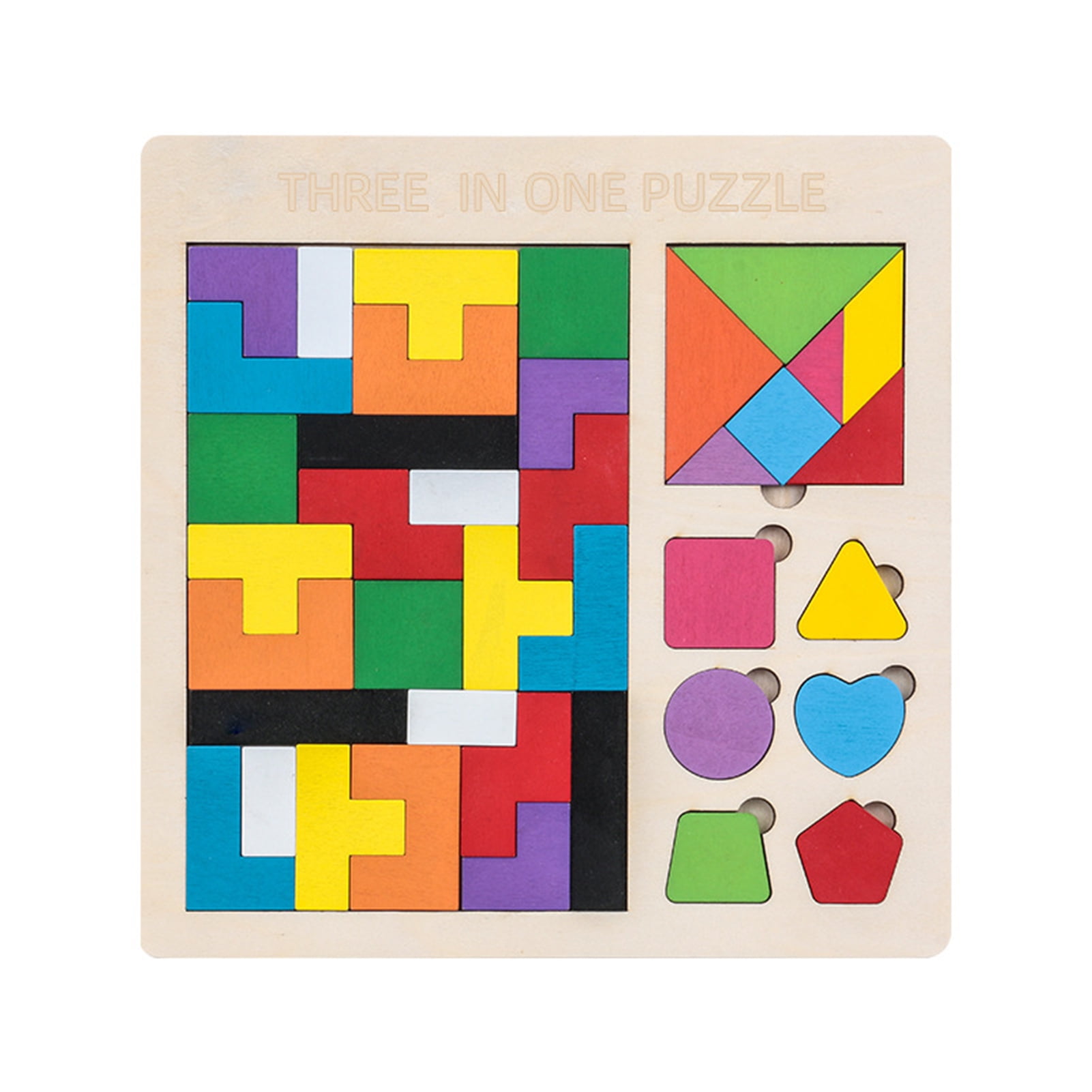 Geometry Shape Wooden Jigsaw Block Puzzle Kids Tetris Tangram Education Toys 