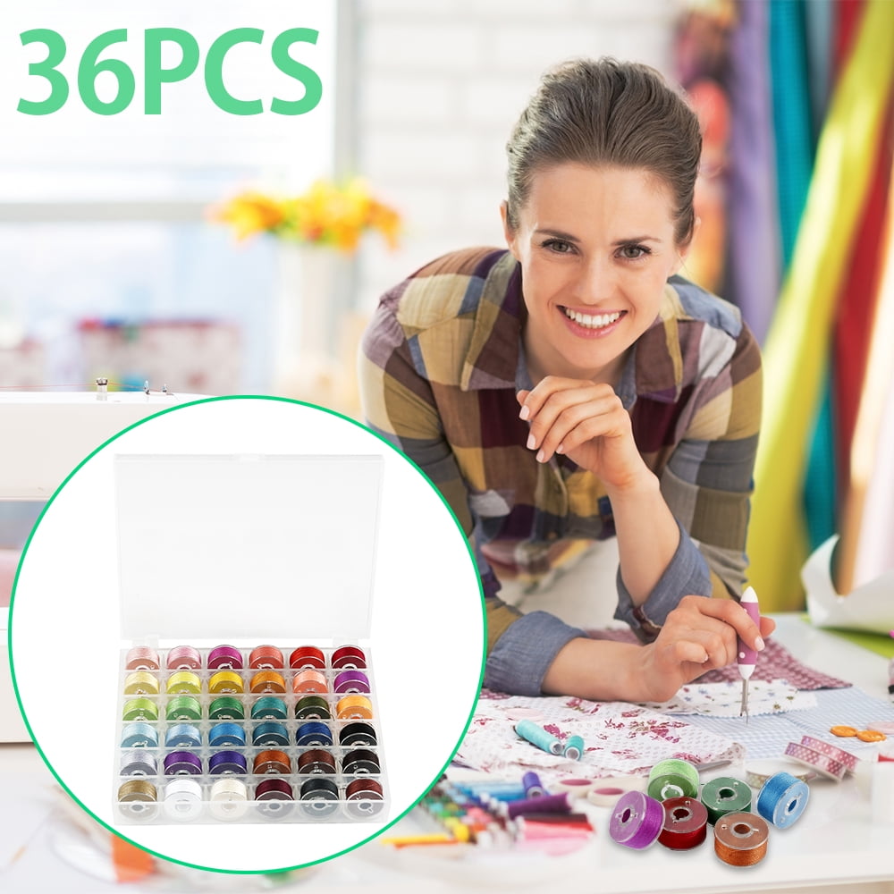 Willstar 36 Pieces Bobbins and Sewing Thread Prewound Sewing Bobbin Threads with Bobbin Case and Soft Measuring Tape Compatible with Brother/Babylock/Janome/Elna/Singer Embroidery Sewing Machine