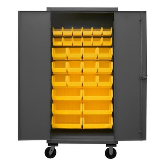 Durham HDCM36-30-95 12 Gauge Recessed Door Style Lockable Mobile Cabinet with 30 Yellow Hook on Bins, Gray - 36 in.