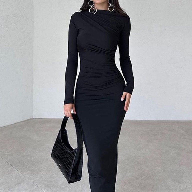 sexy black holiday dress Blczomt Pink Womens Holiday Dresses 2025 Sexy Slim Long Sleeve Bodycon Elegant Sheath Crewneck Dress