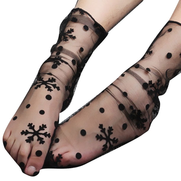 Women Girls Nylon Star Grid Chic Mesh Socks Girls Transparent Sheer