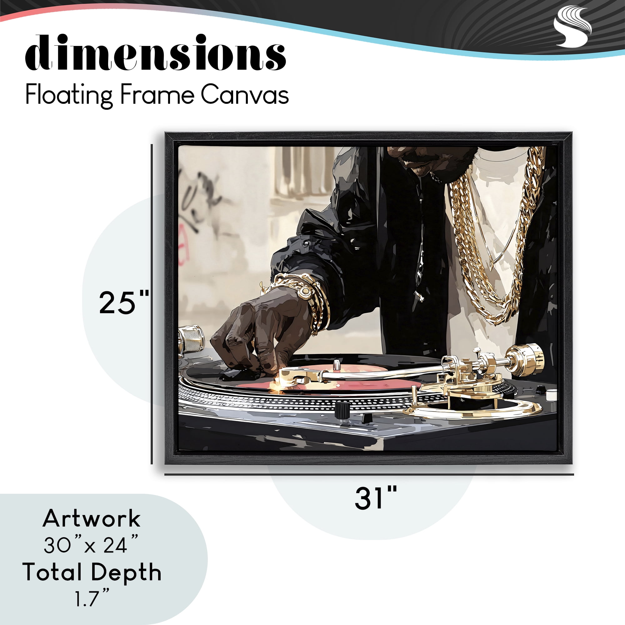 Stupell Industries Golden Touch on DJ's Turntable Black Framed Floater Canvas Wall Art, design by Franklyn Gregory