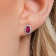 thumbnail image 3 of Gem Stone King 10K Solid Gold Post & Sterling Silver Red Ruby and Lab Grown Diamond Halo Earrings for Women | 1.42 Cttw | Gemstone July Birthstone | Oval 6X4MM, 3 of 6