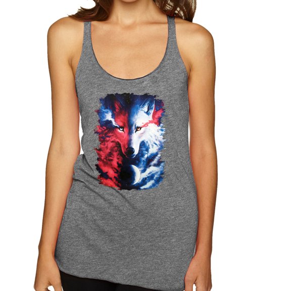 Artic Wolf Light Dark Good Bad Moon | Womens Animal Lover Premium Tri-Blend Racerback Tank Top, Premium Heather, X-Large