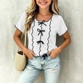 thumbnail image 4 of Jalioing Girls Cute Tops Ruffle Trim Short Sleeve Round Neck Summer Shirts Big Girls Solid Color Bowtie T Shirt 3-14 Years, 4 of 7