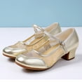 thumbnail image 6 of Gold Ladies Practice Latin Dance Shoes Adult Transparent Chiffon Mid Heel Ballet Style, 6 of 7