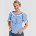 thumbnail image 5 of Women's Oktoberfest Plaid Lace Patchwork Short Sleeve Shirt With Button Decoration Slim Fit Bavarian Top, 5 of 7