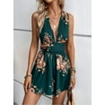 thumbnail image 2 of MORTTIC Women's Deep V-Neck Floral Print Jumpsuit, Sleeveless Romper with Waist Tie Belt, Non-Stretch Fabric for Summer, 2 of 5