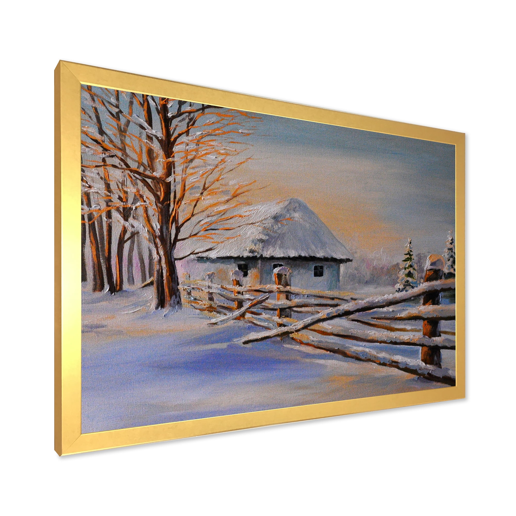 Designart 'Traditional Cottage Covered With Snow In Winter II' Traditional Framed Art Print