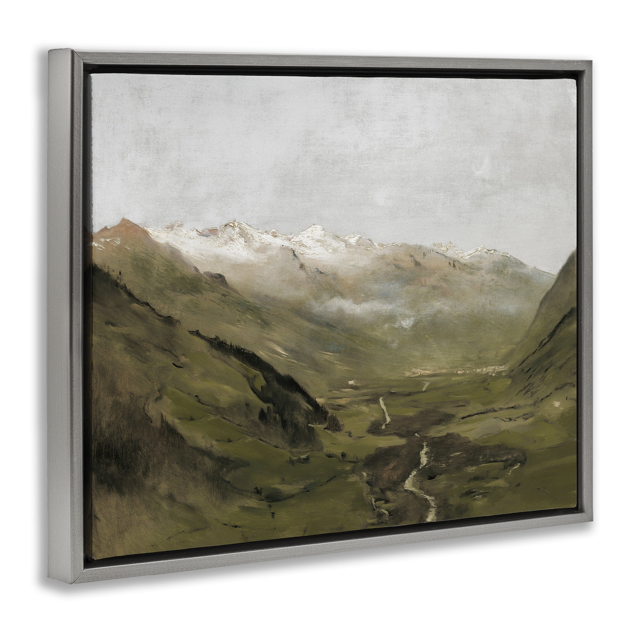 Stupell Industries Winding Valley Path Landscape Painting Gray Floater Framed Art Print Wall Art, 31 x 25