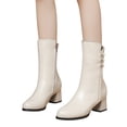 thumbnail image 3 of WEAIXIMIUNG Bottines pour Femmes Mode Western Blanche en Cuir Couleur Unie Talons Carrés d'Automne Fermeture Éclair Bout Rond, 3 of 8