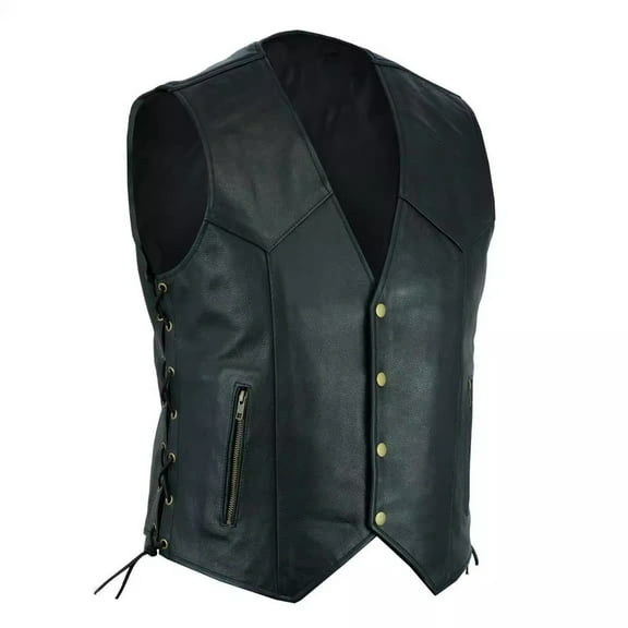 APEXFWDT Mens Leather Motorcycle Vest Button Up Riding Club Black Biker Vests Cruise Vintage Leather Vest S-3XL