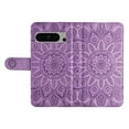 thumbnail image 5 of Decase Phone Case for Google Pixel 8 Pro,Google Pixel 8 Pro Wallet Case Sunflower Embossed PU Leather Flip Phone Cover Card Slots Magnetic Clasp Stand Kickstand Case with Hand Strap - Purple, 5 of 9