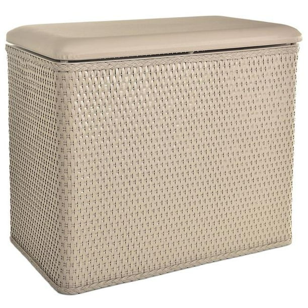 Home Carter Bench Wicker Laundry Hamper with Coordinating Padded Vinyl
