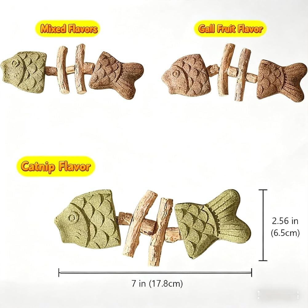 Natural Cat Dental Toy, Fishbone Catnip & Silvervine Chew Toy — Play, Clean, Enrich, Cat Chew Toy Scratch & Bite Resistant (9PCS)