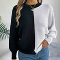 thumbnail image 2 of Wyobmus Womens Rond Neck Sweater Lightweight Soft Color Block Cable Knit Sweater Lantern Long Sleeve Casual Pullover C-White, 2 of 8