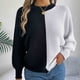 thumbnail image 1 of Suéter de cuello redondo para mujer, informal, con bloques de color, manga farol, tejido de punto, blusa de poliéster para mujer, 1 of 8