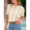 thumbnail image 5 of Yunliwuli Women's Summer Lace Crochet Tops Short Puff Sleeve Ruffled Collared Blouse Elegant Shirts Clubwear, 5 of 8