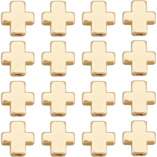 1 caja de 50 cuentas de cruces chapadas en oro de 18 quilates, tamaño mini, pequeñas, con dijes, crucifijos de Pascua y separadores sueltos.