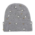 thumbnail image 4 of AWZXDE Girls Pearl Glitter Knitted Beanie Hats For Women Double Layer Outdoor Warm Personality Street Wool Cap Light Gray, 4 of 4