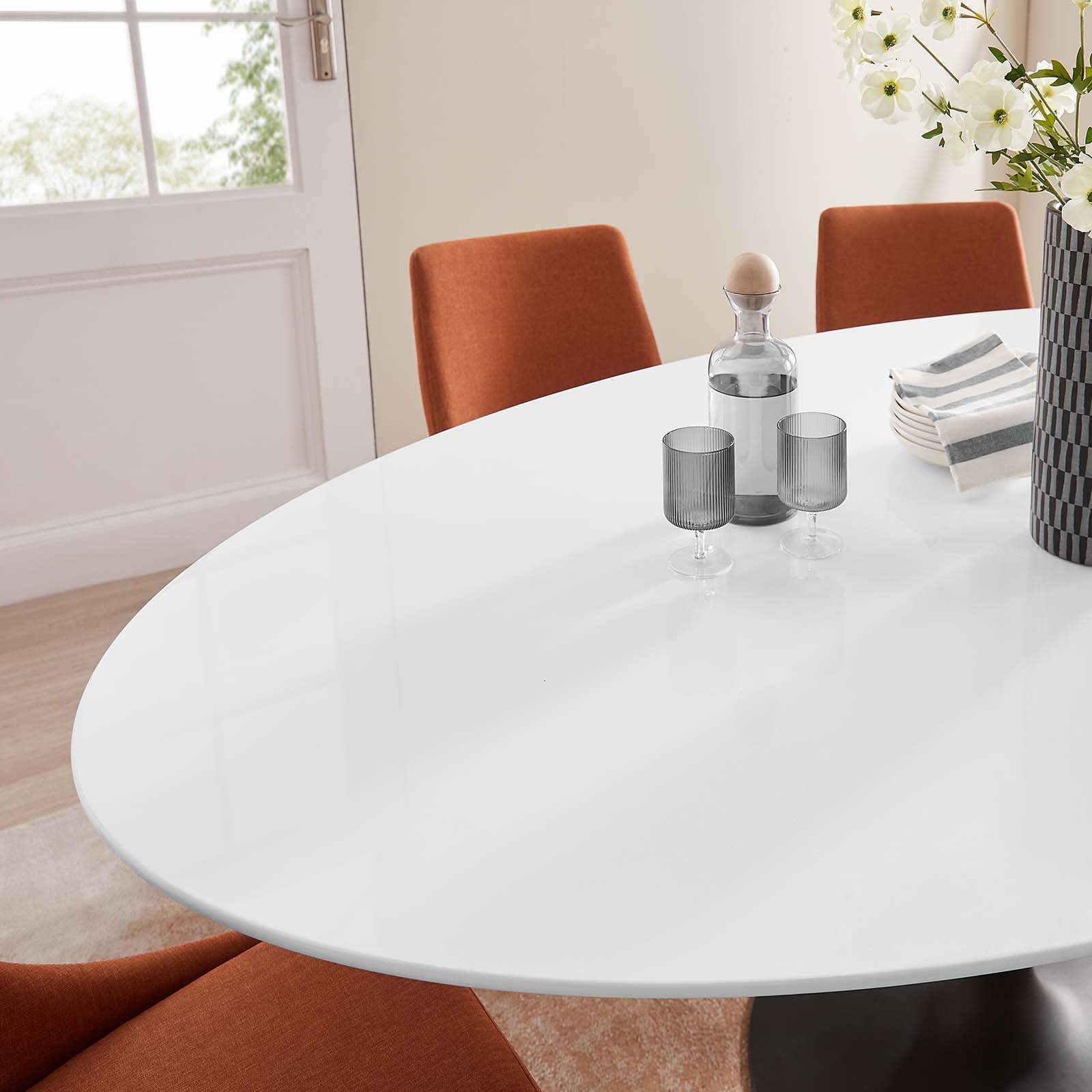 Modway Lippa 78" Oval Lacquered MDF Dining Table in Black/White