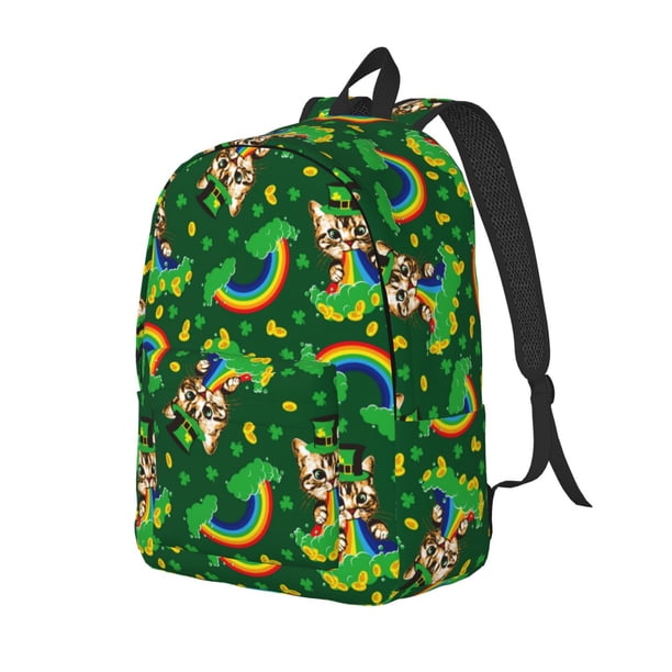 Fotbe Cat St Patrick's day Mochila de Lona con Estampado, Mochila Duradera, Mochila Versátil de Alta Calidad, Mochila Compacta Vintage-Small