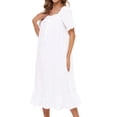 thumbnail image 4 of Defitshape Women's Sleep Dress Vintage Lace Frill Calf Length Square Neck Cotton Victorian Nightgown Short Sleeve Billowy Old Fashioned Pajama Shirt Summer Soft Sleepwear Long Nighty White Medium, 4 of 5