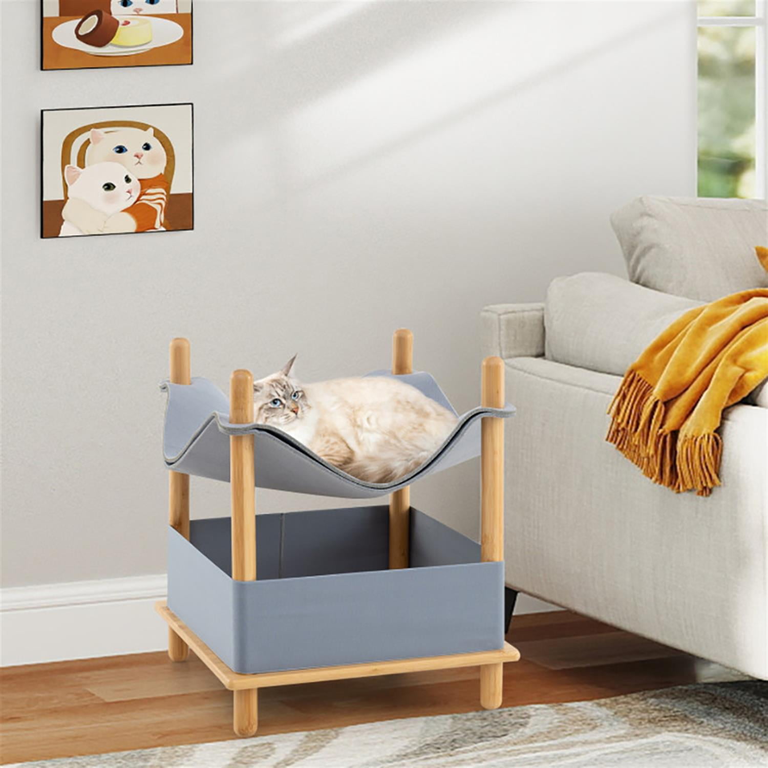 Kadyn 21" 2-Tier Pet Bed Frame with Semi-enclosed Condo and Removable Clothes for Indoor Small Pets Such As Puppies Cats Rabbits, Gray