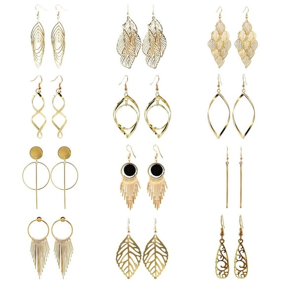 Gold Dangle Earrings Drop Dangle Earrings for Women Boho Fashion Jewelry Vintage Statement Earrings 12 Pairs