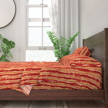 Bacon Stripes Slabs Slices Cooked Food 100% Cotton Sateen Sheet Set by (Best Way To Cook Peameal Bacon Slices)