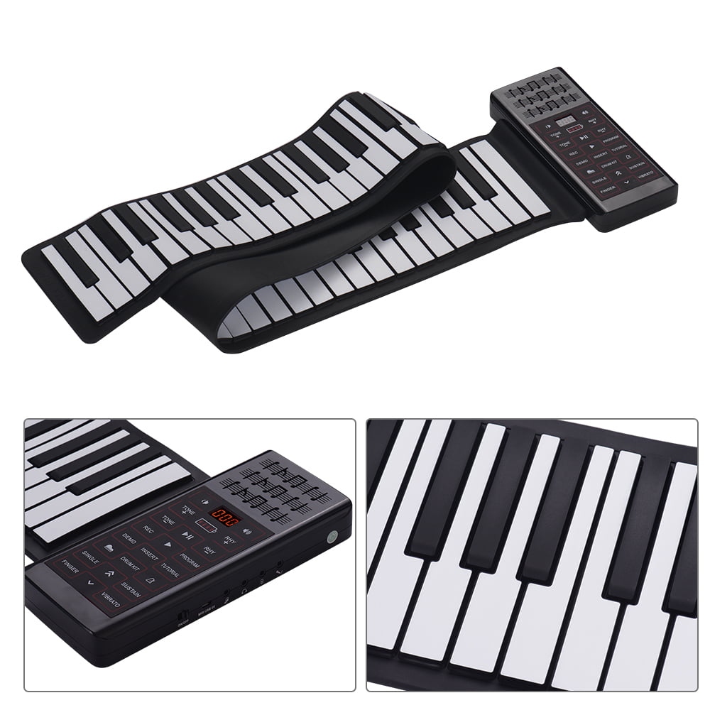 Portable Electric 88 Keys Roll Up Piano Multifunction Digital Piano  Keyboard Built-in Speaker Rechargeable Lithium Battery Reverberation BT  Function 