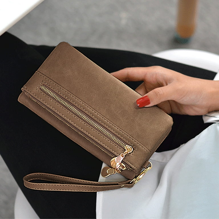 Women Vegan Leather Wallet Long Bifold Clutch Wallet for Women with Zipper Coin Pocket Purse Walmart