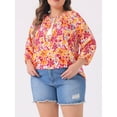 thumbnail image 2 of DARING DIVA Women's Plus 3/4 Sleeves Self Tie Neck Floral Blouse 1X Orange, 2 of 6