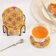 thumbnail image 3 of Yayeee 6 PCS Drink Coasters with Holder Set Woven Absorbent Round Tabletop Hot Pad, Large Pink Stars, 3 of 7