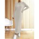 thumbnail image 5 of Vestido Tipo Suéter para Mujer, Larga, Tejido Acanalado, Cuello Redondo, Corte Entallado, Informal, para Otoño. Caqui M, 5 of 9