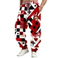 thumbnail image 2 of Ceisia Men's Red Black White Geometric Patchwork & Clown Print Casual Pants Elastic Waist Drawstring Party Trousers Gifts, 2 of 4